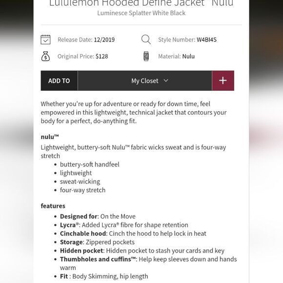 Lululemon Hooded Define Jacket Luminescence Splatter White Black Size 10 - Picture 10 of 10